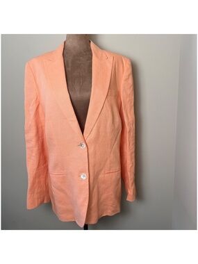Vintage Lauren Ralph Lauren 100% Linen Blazer Jacket Womens 12 Orange LRL Office